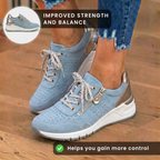 Orthopedic Suede Platform Sneakers - Perforated Design & Metallic Heel Counter