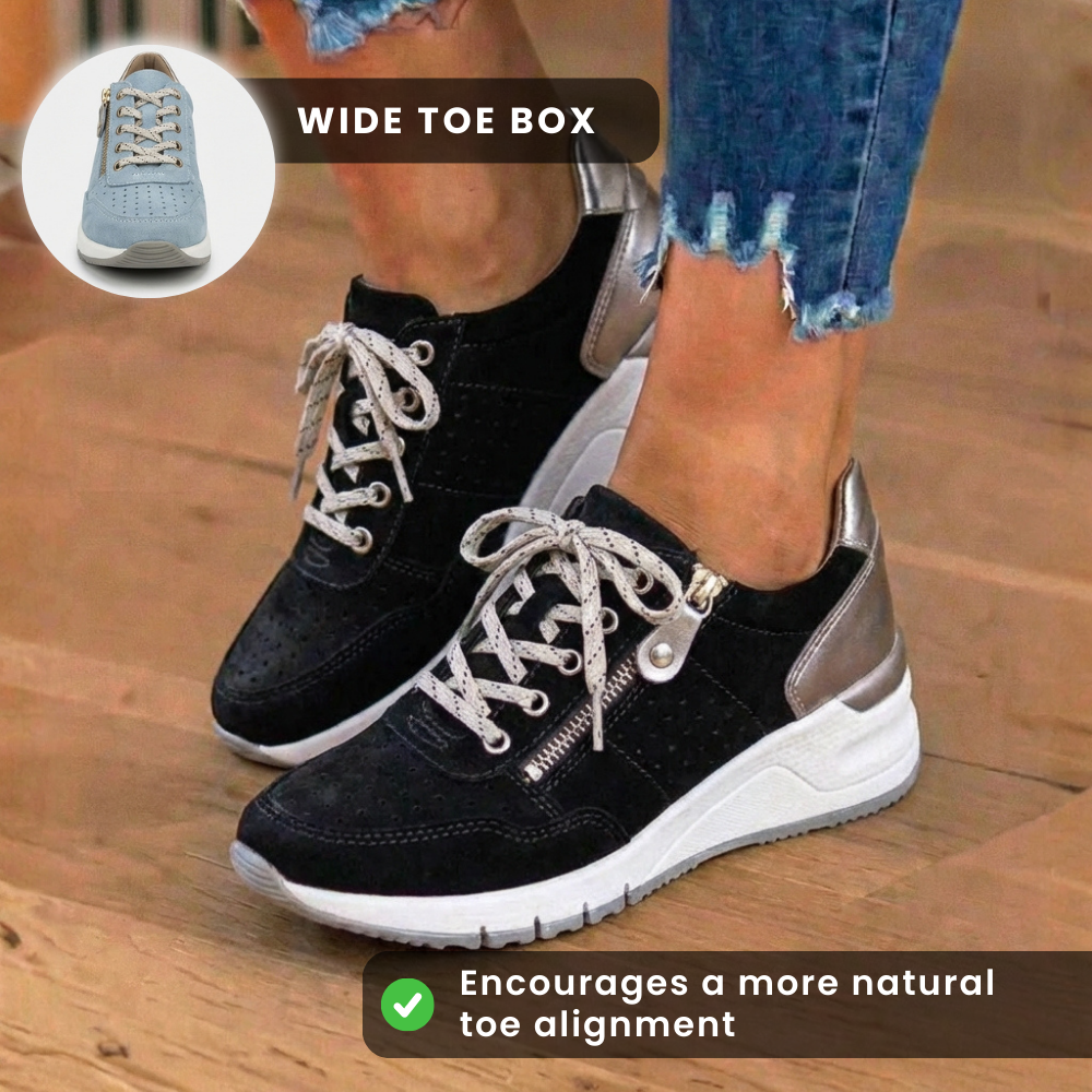 Orthopedic Suede Platform Sneakers - Perforated Design & Metallic Heel Counter