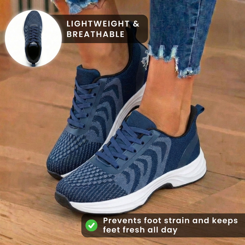 Orthopedic Knit Athletic Sneakers - Wave Pattern & Cushioned Sole