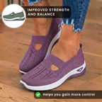 Orthopedic Knit Slip-On Wedge Sneakers - Cutout Teardrop Design & Rocker Sole