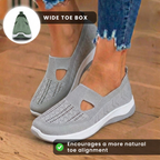 Orthopedic Knit Slip-On Wedge Sneakers - Cutout Teardrop Design & Rocker Sole