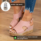 Orthopedic Platform Wedge Sandals - Espadrille Trim & Buckle Strap