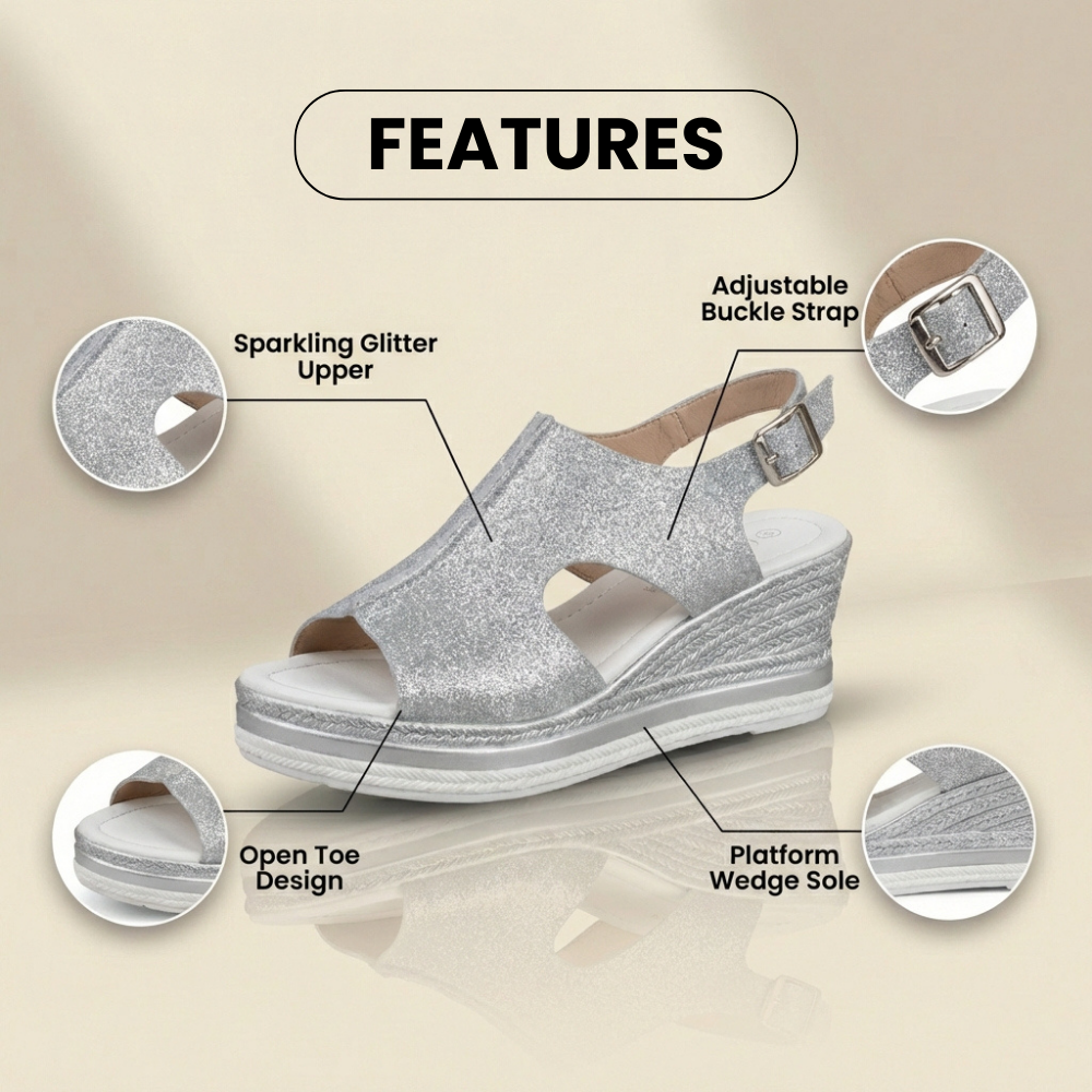 Orthopedic Platform Wedge Sandals - Espadrille Trim & Buckle Strap