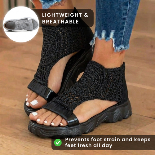 Orthopedic Platform Sport Sandals - Metallic Ankle Wrap & Chunky Sole