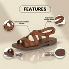 Orthopedic Leather Gladiator Sandals - Cross-Strap Ankle Buckle