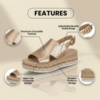 Orthopedic Metallic Croc Platform Sandals - Espadrille Wedge & Studded Trim