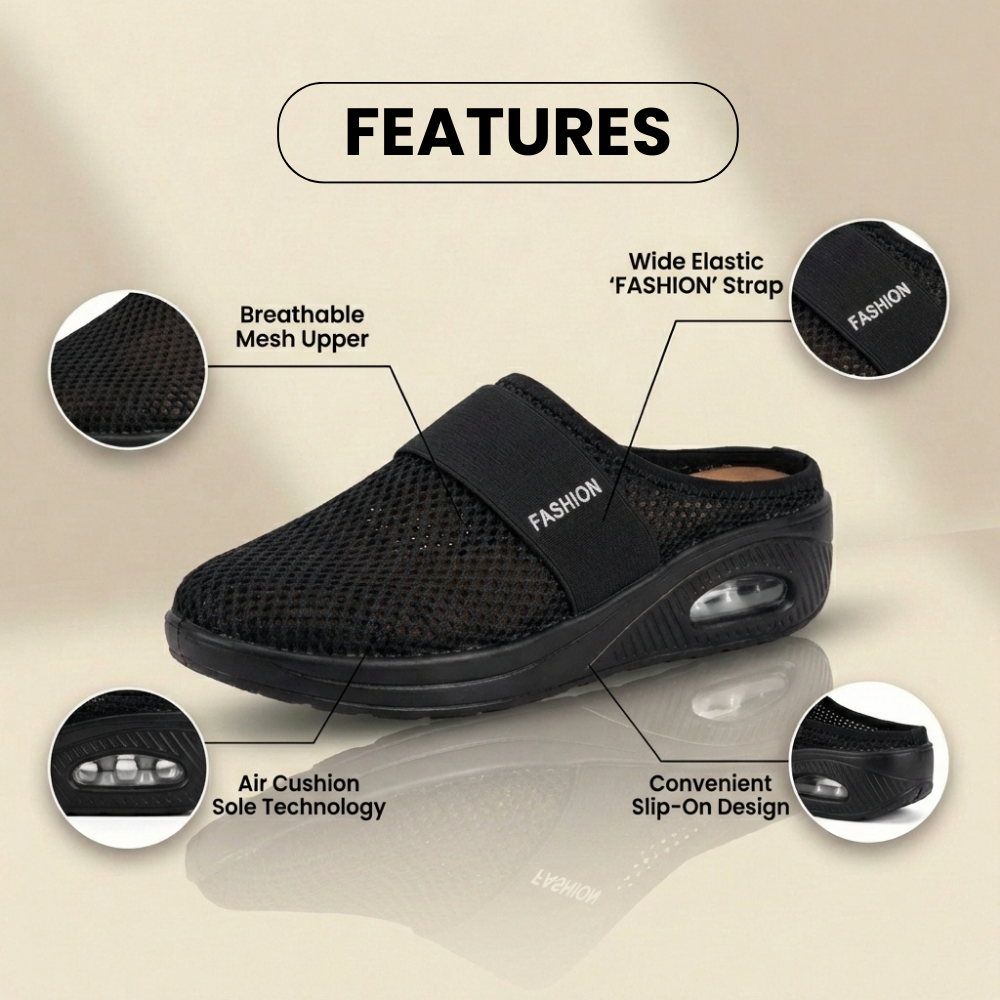 Orthopedic Mesh Air-Cushion Slip-On Mules - Breathable Rocker Sole