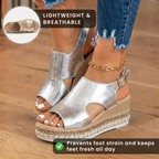 Orthopedic Metallic Croc Platform Sandals - Espadrille Wedge & Studded Trim