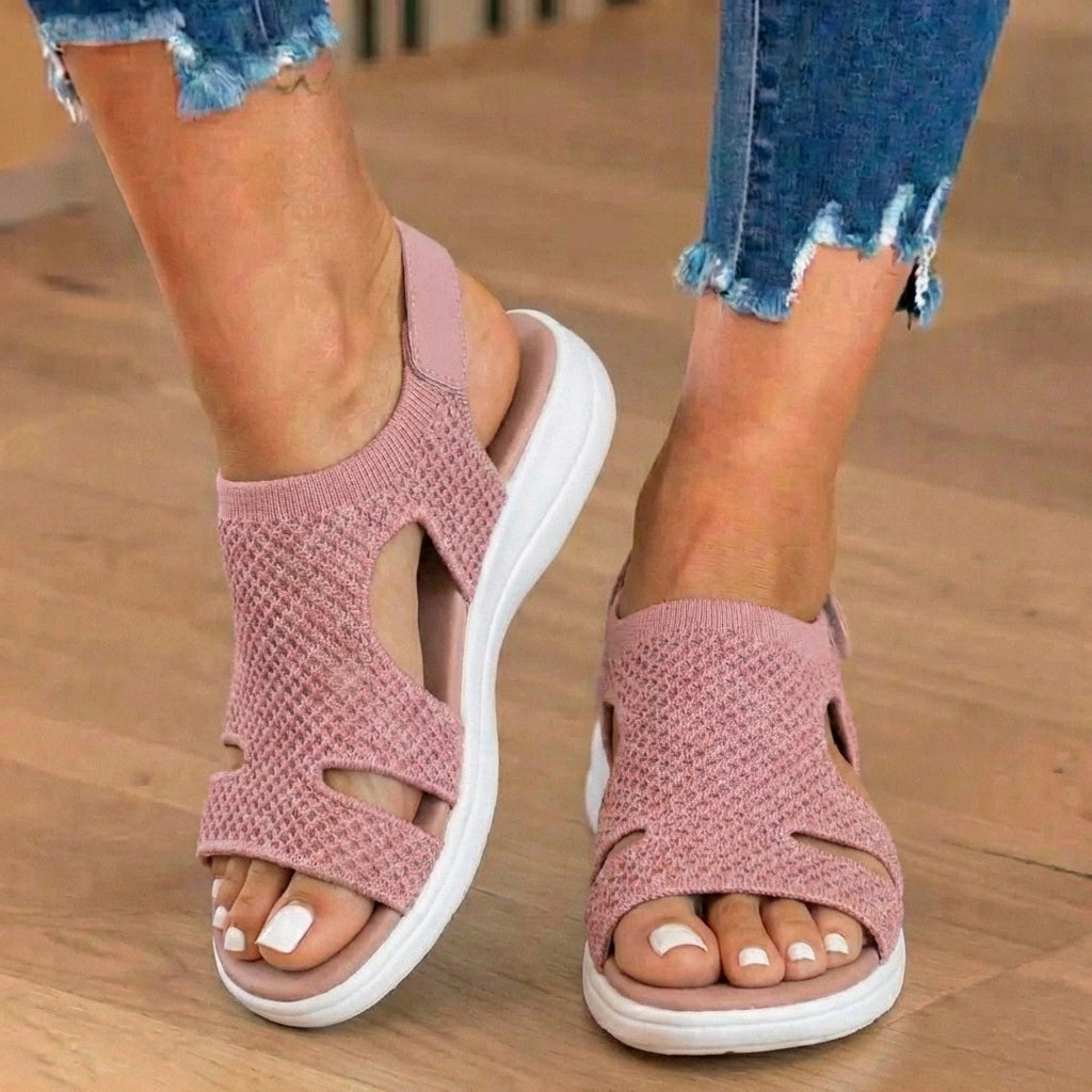 Orthopedic Knit Platform Sandals - Cutout Design & Slingback Strap