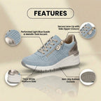 Orthopedic Suede Platform Sneakers - Perforated Design & Metallic Heel Counter