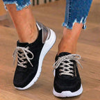 Orthopedic Suede Platform Sneakers - Perforated Design & Metallic Heel Counter