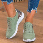 Orthopedic Suede Platform Sneakers - Perforated Design & Metallic Heel Counter