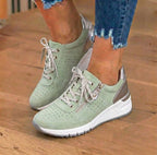 Orthopedic Suede Platform Sneakers - Perforated Design & Metallic Heel Counter