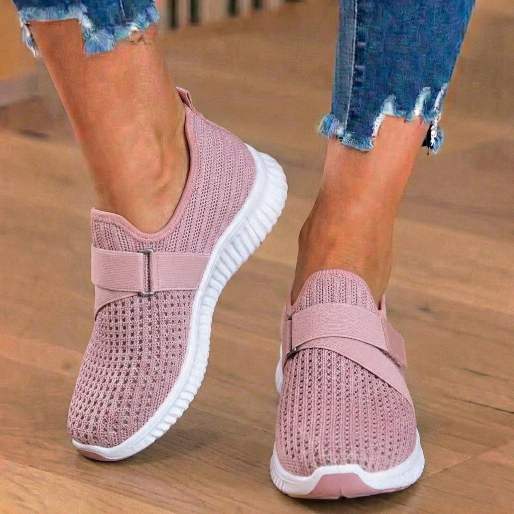 Orthopedic Knit Slip-On Sneakers - Rhinestone Embellished & Adjustable Strap
