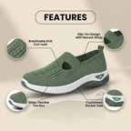 Orthopedic Knit Slip-On Wedge Sneakers - Cutout Teardrop Design & Rocker Sole