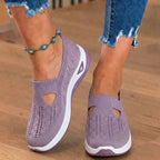 Orthopedic Knit Slip-On Wedge Sneakers - Cutout Teardrop Design & Rocker Sole