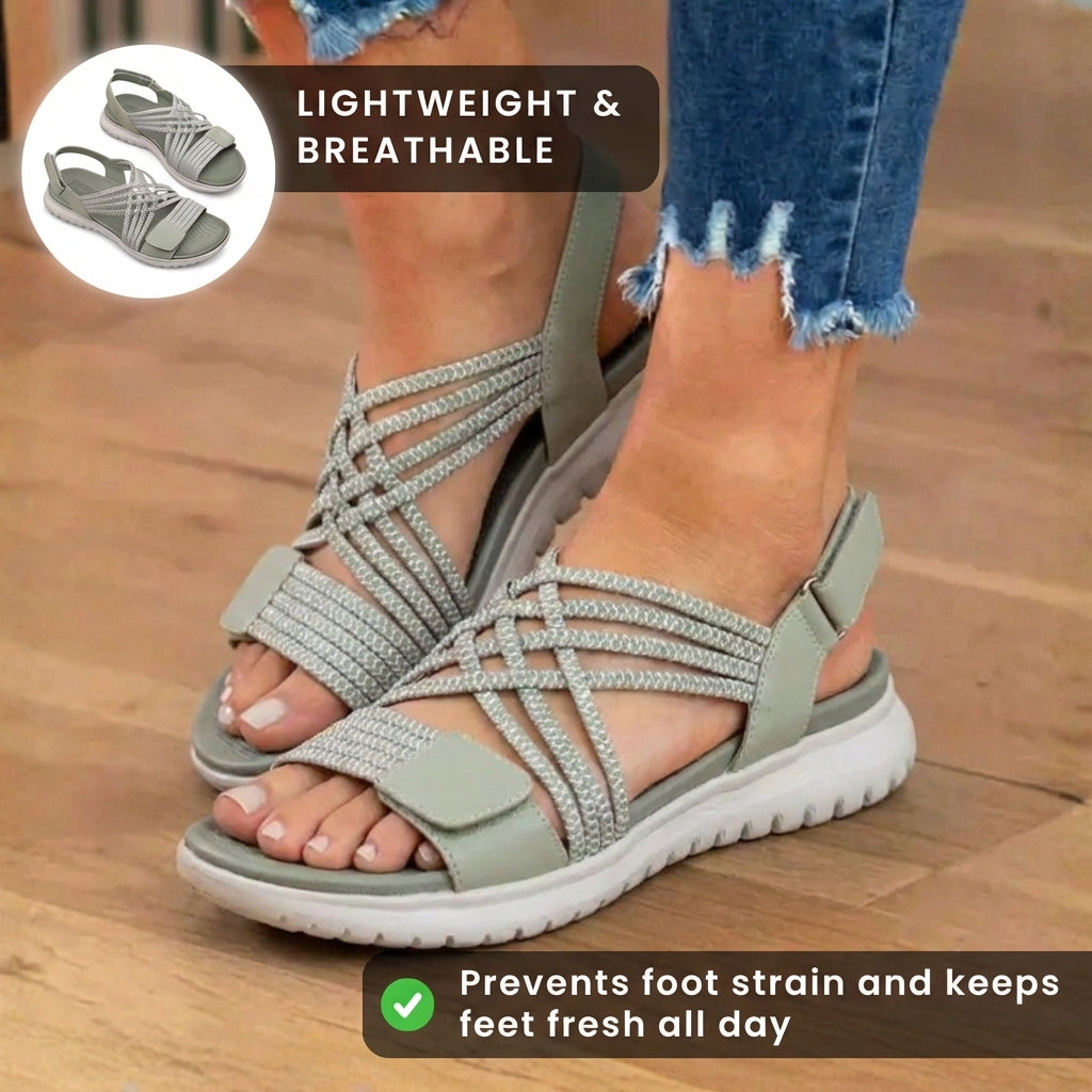 Orthopedic Mixed-Material Sandals - Crossover Straps & Dual-Tone Design