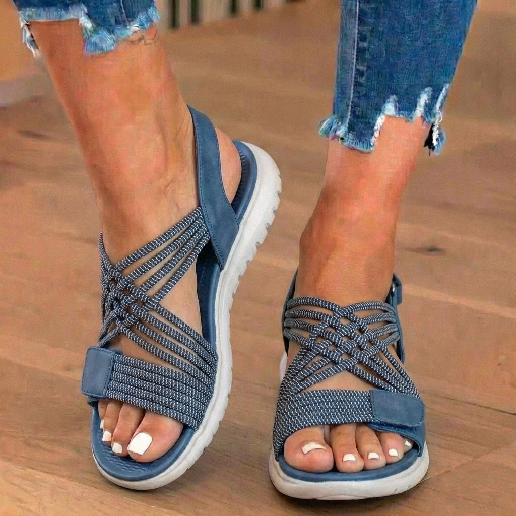 Orthopedic Mixed-Material Sandals - Crossover Straps & Dual-Tone Design