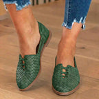 Orthopedic Leather Woven Slip-On Flats - Basketweave Cutout Detail